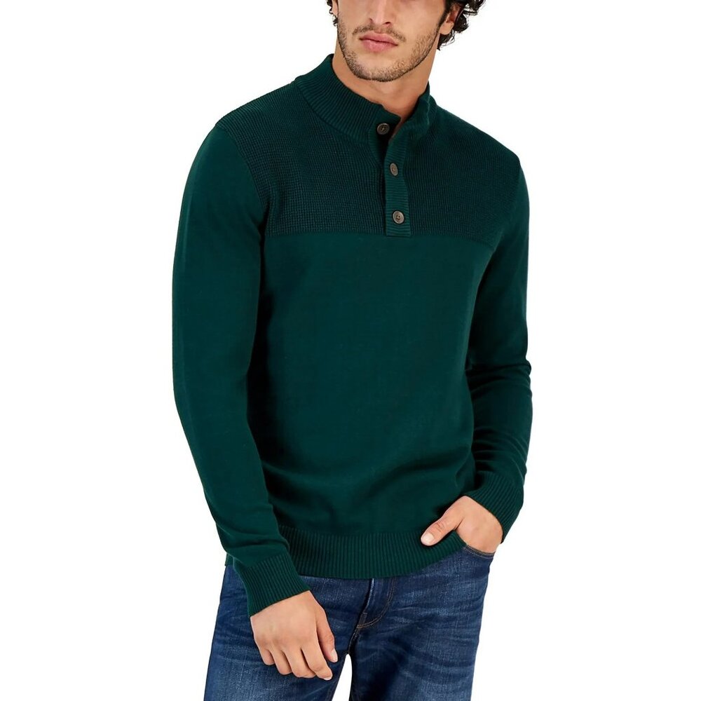 Club Room Mens Henley Pullover Sweater Cotton Front Button Green Size XXL